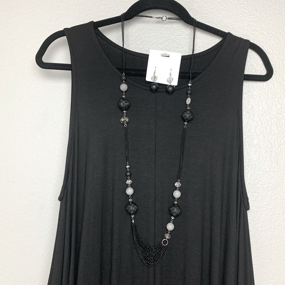 Fashion Jewelry Set Resin Stone Black Tone Chains Necklace & Earring Set NEW - Picture 2 of 5